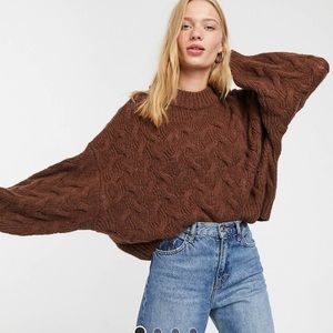 WEEKDAY Brown Chevron Round Neck Sweater